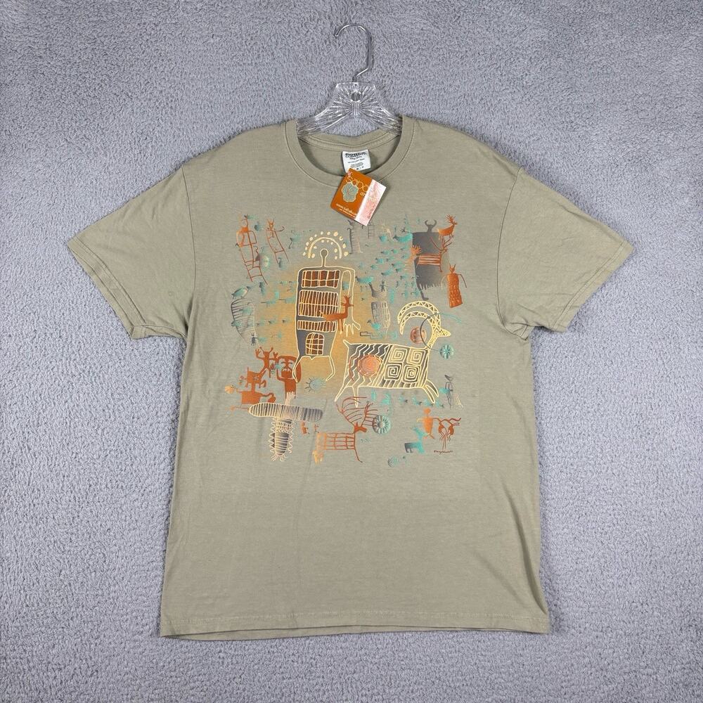 Vtg Sabaku Artwear T-shirt Adult Medium Green Ancestors Double Side NOS 2007